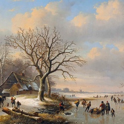 Jigsaw puzzle: Winter landscape with a cart