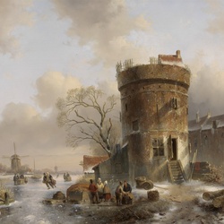 Jigsaw puzzle: Winter landscape with watchtower