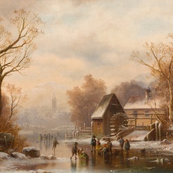 Jigsaw puzzle: Winter landscape with a mill