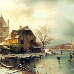 Jigsaw puzzle: Skaters on a frozen river