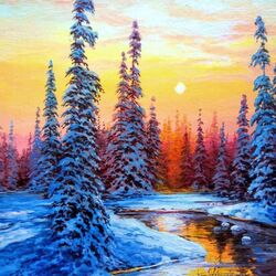 Jigsaw puzzle: Winter evening by the river