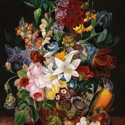 Jigsaw puzzle: Bouquet and fruits