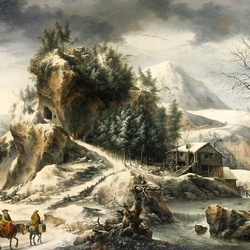 Jigsaw puzzle: Winter landscape with a cave