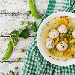 Jigsaw puzzle: Soup with meatballs and green peas