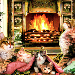 Jigsaw puzzle: Family evening by the fireplace