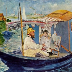 Jigsaw puzzle: Claude Monet and his wife in a boat