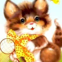 Jigsaw puzzle: Kitten with butterfly net and butterfly