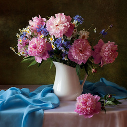 Jigsaw puzzle: Peonies with wildflowers