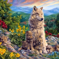 Jigsaw puzzle: She-wolf with wolf cubs