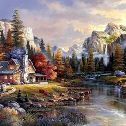 Jigsaw puzzle: House by the mountain river