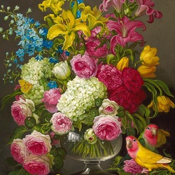 Jigsaw puzzle: Bouquet with lilies and parrots
