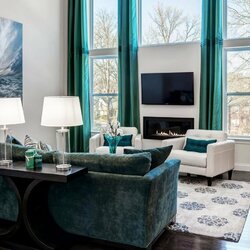 Jigsaw puzzle: Living room interior in teal color