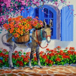 Jigsaw puzzle: Donkey with flowers