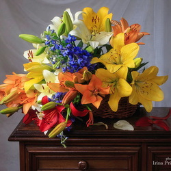 Jigsaw puzzle: Basket of colorful lilies