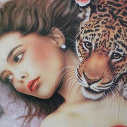 Jigsaw puzzle: Girl with leopard