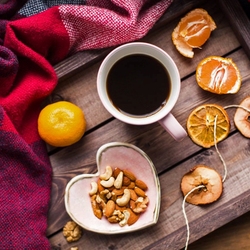 Jigsaw puzzle: Coffee, nuts and citrus fruits