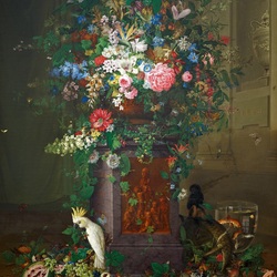Jigsaw puzzle: Bouquet of flowers and white parrot