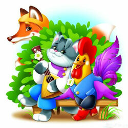 Jigsaw puzzle: Cat, rooster and fox