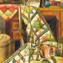 Jigsaw puzzle: Cat on a patchwork quilt