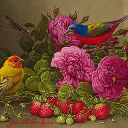 Jigsaw puzzle: Flowers, berries and birds