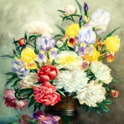 Jigsaw puzzle: Bouquet with peonies and daffodils