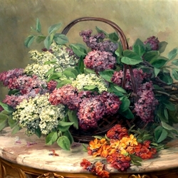 Jigsaw puzzle: Basket with lilacs