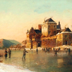 Jigsaw puzzle: Skaters on a frozen river