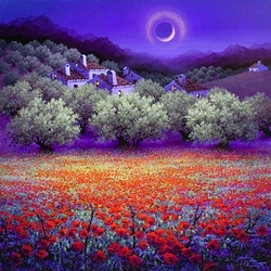 Jigsaw puzzle: Poppy field with the moon