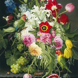 Jigsaw puzzle: Bouquet of flowers with parrots