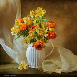 Jigsaw puzzle: Vase with roses and alstroemerias