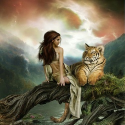 Jigsaw puzzle: Girl and tiger