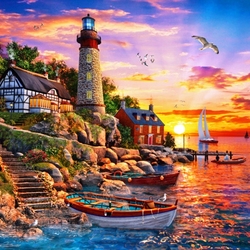 Jigsaw puzzle: Sunset Bay lighthouse