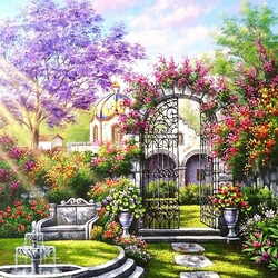 Jigsaw puzzle: Courtyard with a fountain