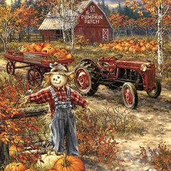 Jigsaw puzzle: Scarecrow in pumpkins