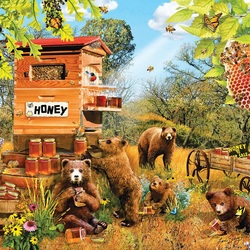 Jigsaw puzzle: Bears love honey very much