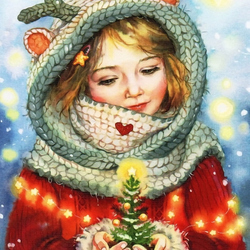 Jigsaw puzzle: Girl with a Christmas tree