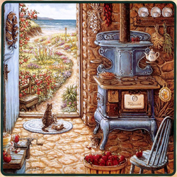Jigsaw puzzle: Summer kitchen with blue stove
