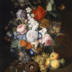 Jigsaw puzzle: Still life with flowers and a nest