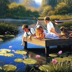 Jigsaw puzzle: Children by the water