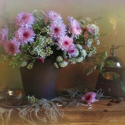 Jigsaw puzzle: Flowers and coffee