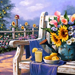 Jigsaw puzzle: Flowers on the bench