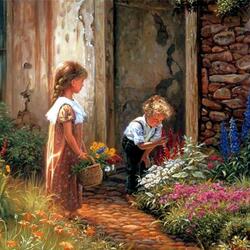 Jigsaw puzzle: Children and flowers