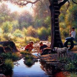Jigsaw puzzle: Children by the stream
