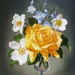 Jigsaw puzzle: Yellow rose in a glass
