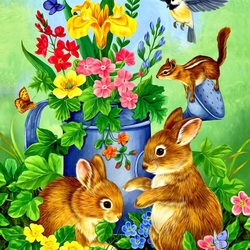 Jigsaw puzzle: Bunnies at the watering can