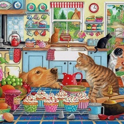 Jigsaw puzzle: Pets in the kitchen
