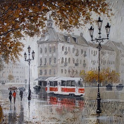 Jigsaw puzzle: Tram in the autumn city