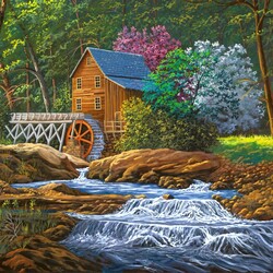Jigsaw puzzle: Mill in spring