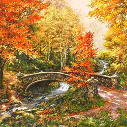 Jigsaw puzzle: Bridge in the autumn forest