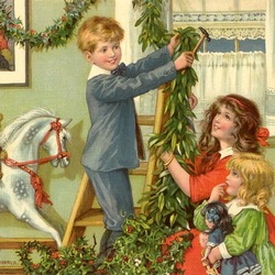 Jigsaw puzzle: Children hanging holly